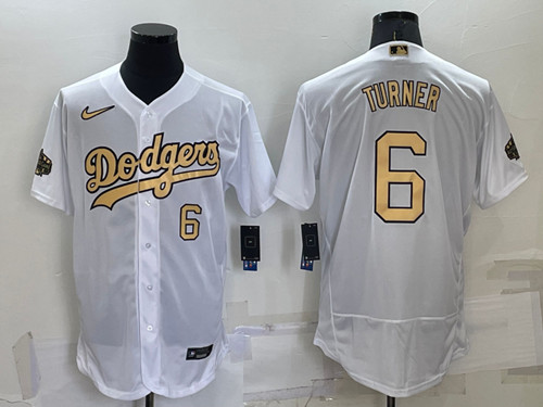 Men's Los Angeles Dodgers #6 Trea Turner 2022 All-Star White Flex Base Stitched Baseball Jersey